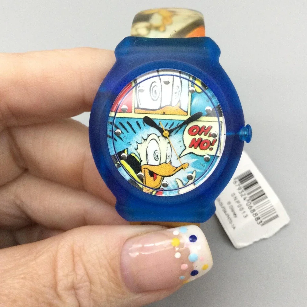 Disney Snap Donald Duck Boys Watch Blue Case Comic Dial Slap Band New Battery